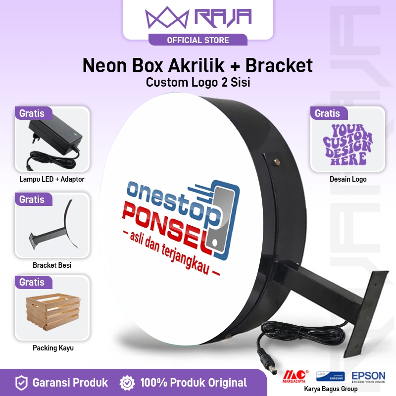 Neon Box Konter Hp Outdoor Akrilik Premium 2 Sisi Siap Pasang Custom Desain + Packing Kayu