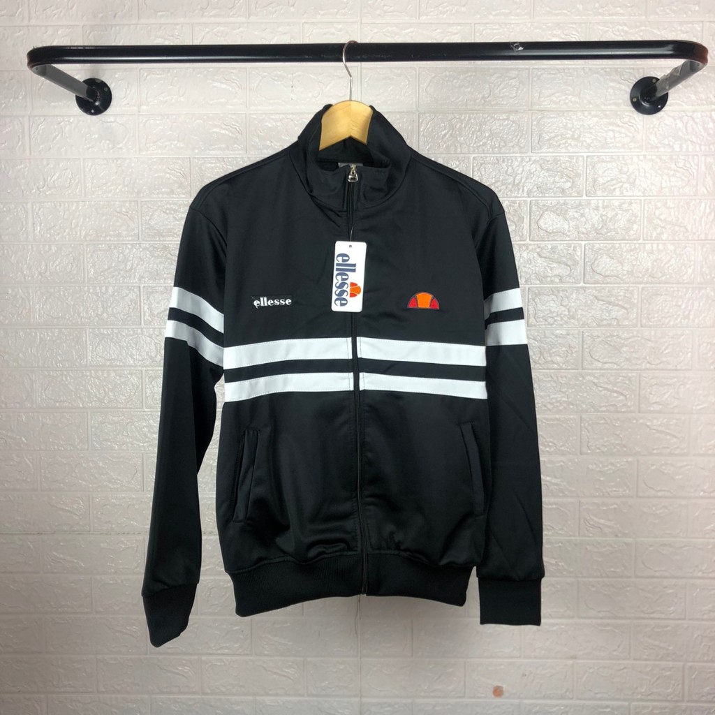 Jaket Tracktop Polos Hitam list Putih Unisex Pria Wanita