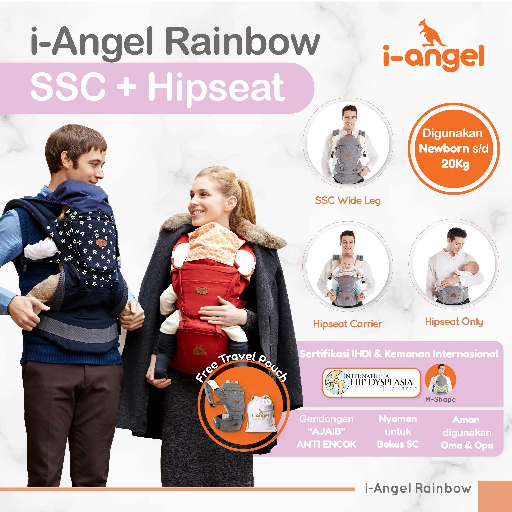 i-Angel Rainbow (Plus Asuransi) – Gendongan Bayi M-Shape | Anti Pegal | SSC Hipseat Depan