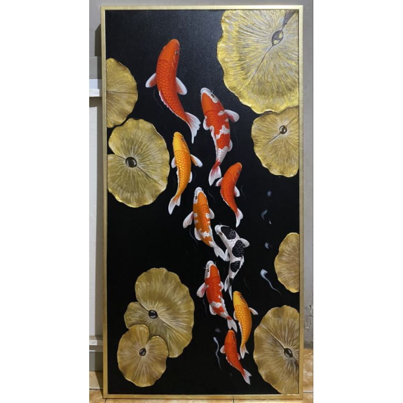lukisan ikan koi 9 ekor feng sui | hiasan dinding aesthetic |