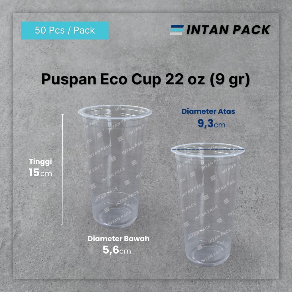Gelas plastik Cup 22 oz Datar 9 gram Puspan Ecoplas ( 50 pcs )