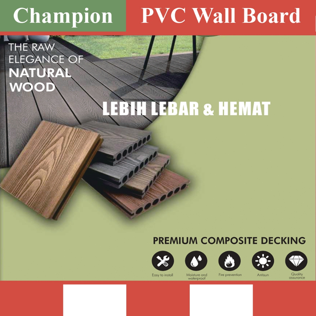 WPC Decking Outdoor Lantai Decking Tile Kayu WPC Lantai Kayu CHAMPION