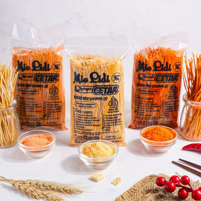 

Mie Lidi Cetar 150gram / Mie Lidi Gepeng Cetar / Makaro Cetar / Bumbu Kering / Bumbu Basah / Cemilan Kekinian