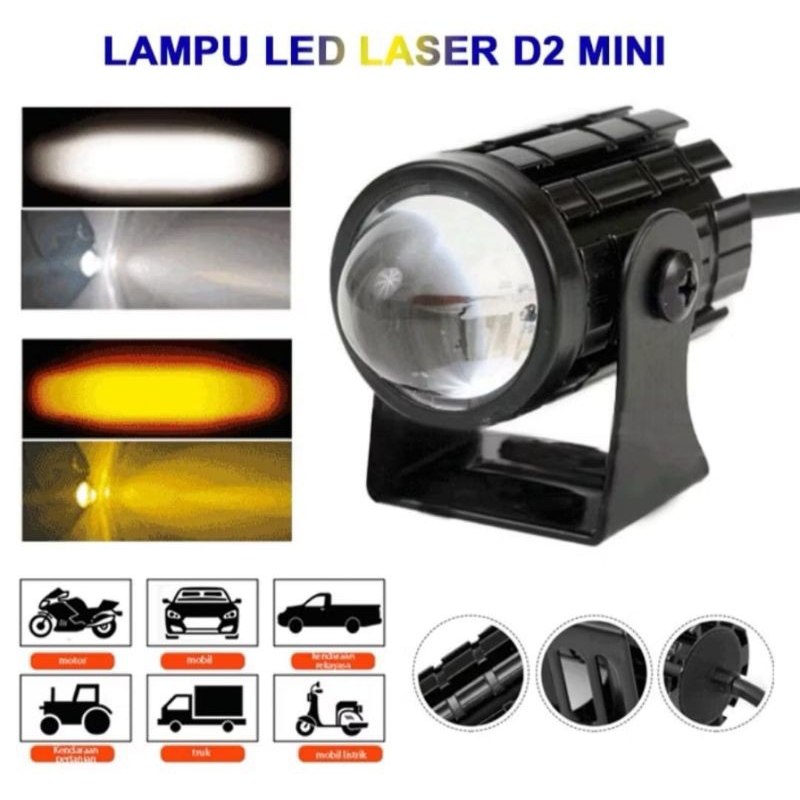 [2PCS] Lampu Sorot Laser Mini 2 Warna Lampu Tembak Putih Kuning Tembak Lampu Motor Mobil