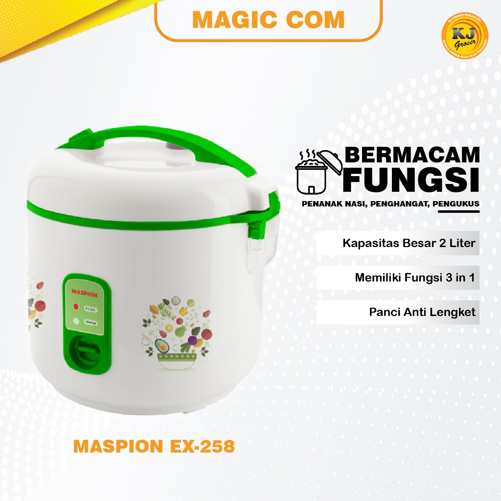 Magic com 2 liter Maspion EX-258 - 3in1 - Penanak nasi, Penghangat, Pengukus - REKOMENDASI TERMURAH