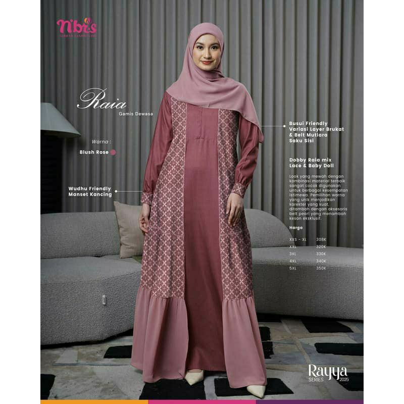 Gamis Rayya Raia Nibrad terbaru/gamis hari rayya/gamis brokat/gamis remaja/gamis ibu/gamis muslim