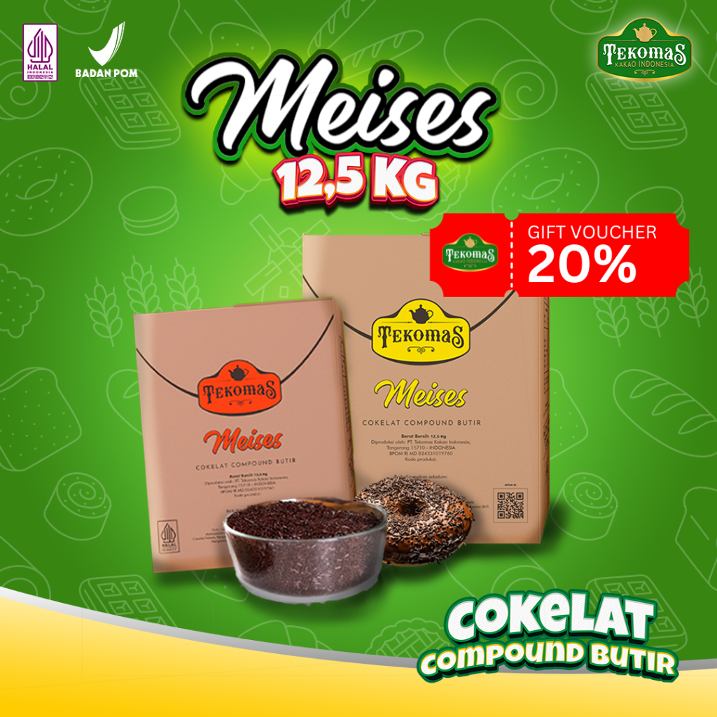 

TEKOMAS – Meises Cokelat Grade Kuning, Merah 12.5 Kg Topping Roti Donut Bahan Kue