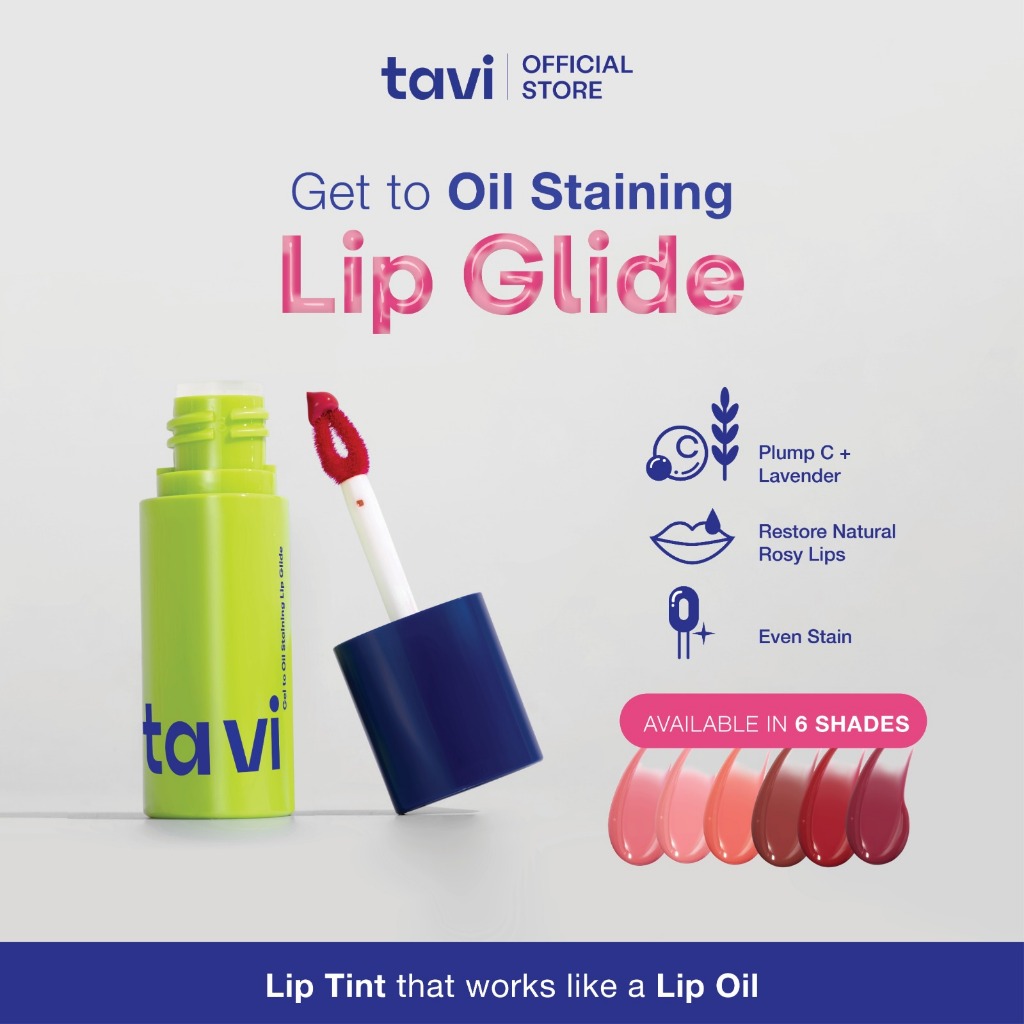 NEW TAVI Gel to Oil Staining Lip Glide 4 g (Oil Infused Glossy Lip Tint) - Tahan 12 Jam | Ringan & M