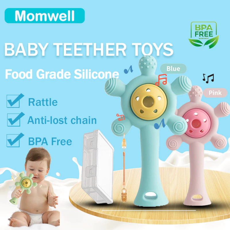 Momwell YJ01 Teether Bayi BPA Free Silikon Food Grade Gigitan Gigi Bayi Dengan Musik