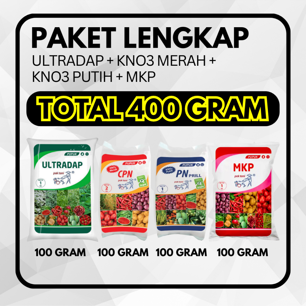 PAKET LENGKAP Pupuk MKP Ultradap KNO 3 Putih Kno 3 Merah Total 400 Gram