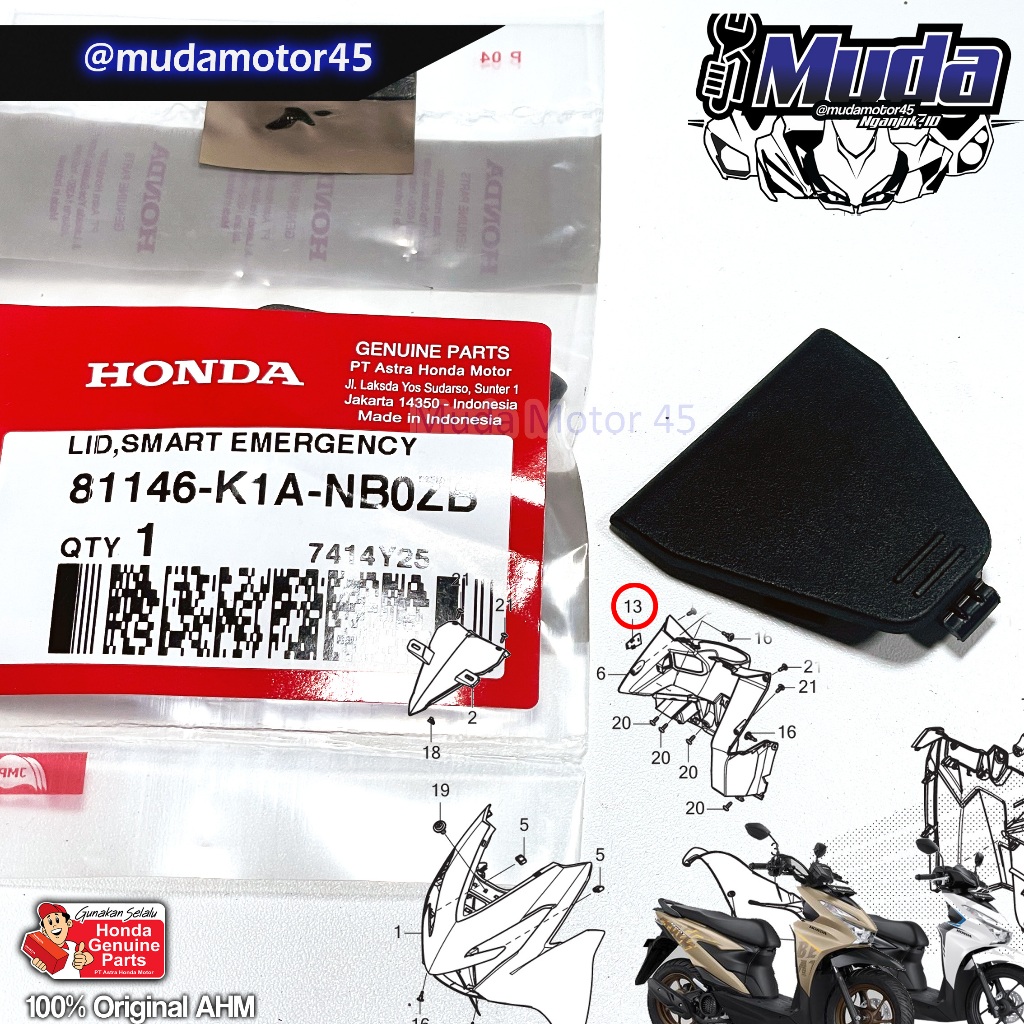 TUTUP KUNCI DARURAT BEAT 2024 2025 DELUXE STREET GEN 2 BEET K1AL BIT MBIT  81146-K1A-NB0ZB-NB0ZA K2S