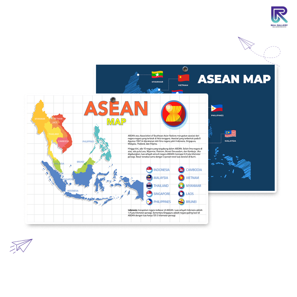 RHA GALLERY Poster Peta Asean Map Pajangan Sekolah Edukasi Dekorasi Dinding Kelas Anak