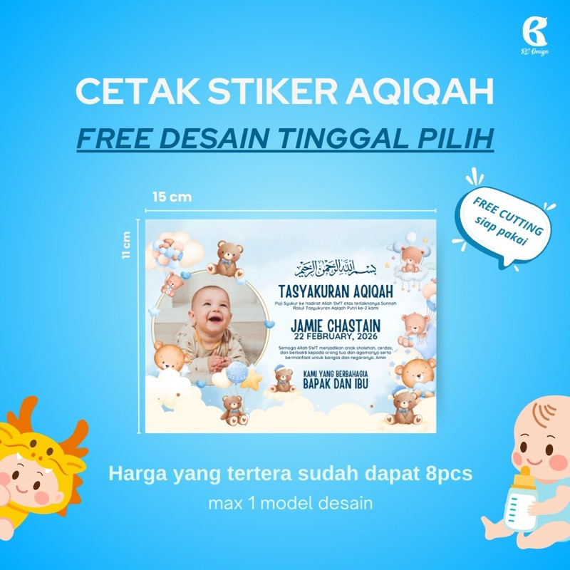 

[isi 8pcs] Stiker Aqiqah custom | Sticker Cutting | Makanan Aqiqah | FREE Desain