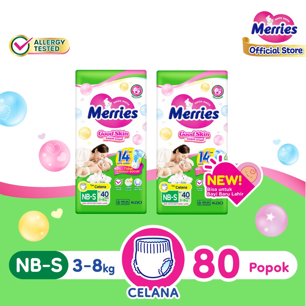 Merries Good Skin Pants Popok Bayi NB-S (3- 8kg) Isi 40 Buah Twin Pack