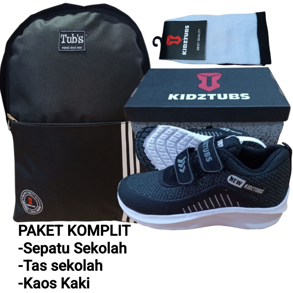 KIDZTUBS Sepatu Sekolah Anak Paket Komplit Sepatu Sekolah + Tas Sekolah + Kaos Kaki TUBS1339060825