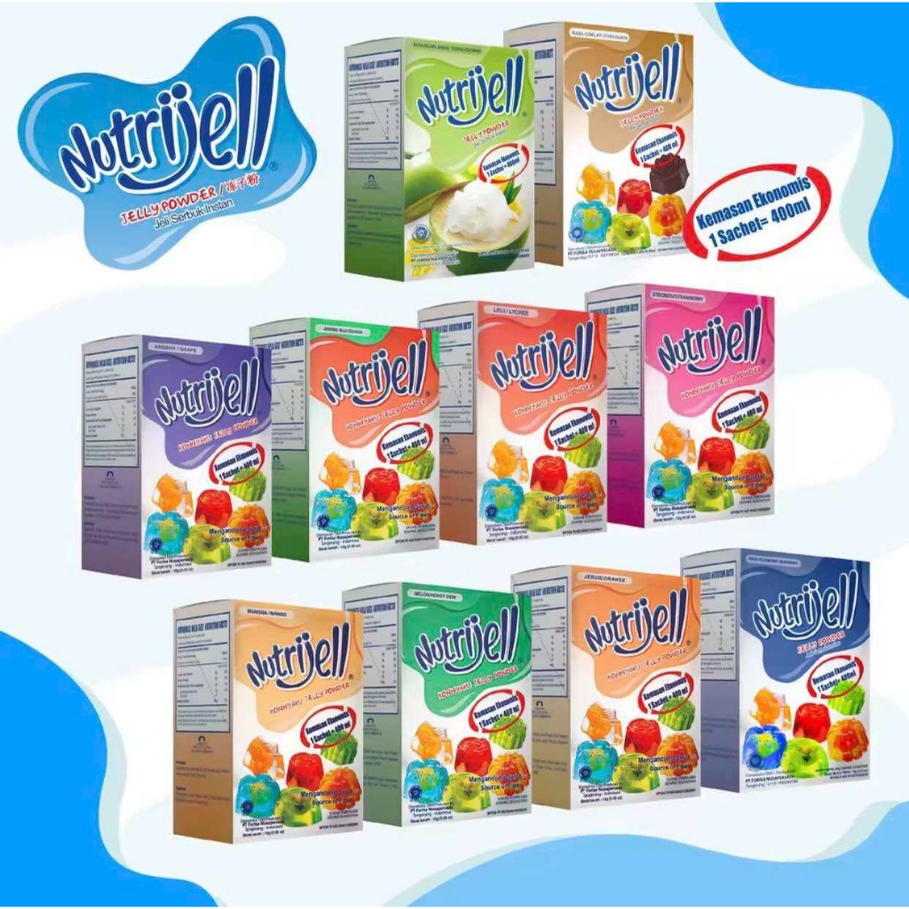 

Nutrijell Jelly Powder Isi 12 Sachet / Box Jeli Bubuk Serbuk Jely Instant Kemasan Ekonomis Agar Agar