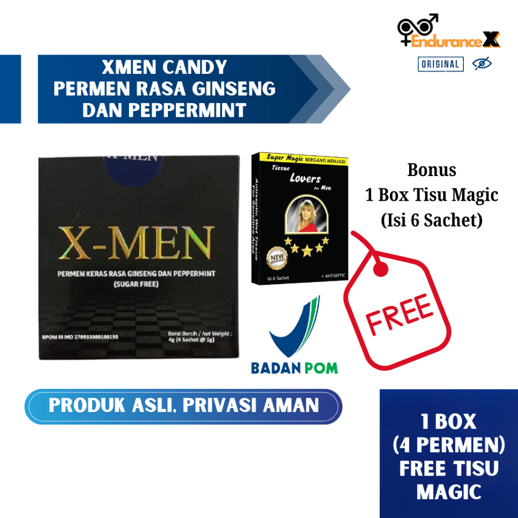 (Bonus Tissue Magic) XMEN Candy 1 Box Permen XMEN Penambah Stamina Pria Perkasa Permen Stamina BPOM