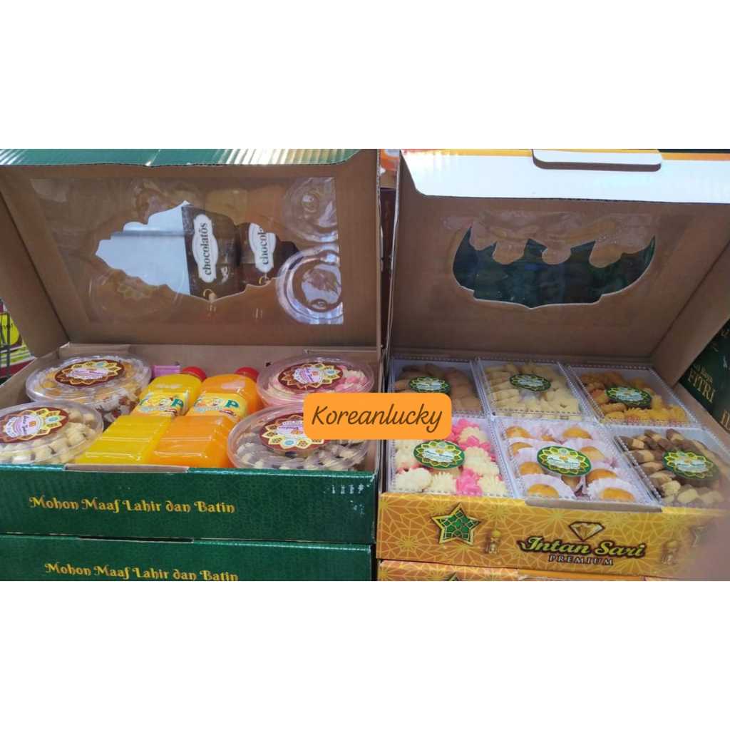 

HAMPERS KUE KERING LEBARAN BOX KOTAK COCOK BUAT BINGKISAN INTAN SARI KUE TOPLES