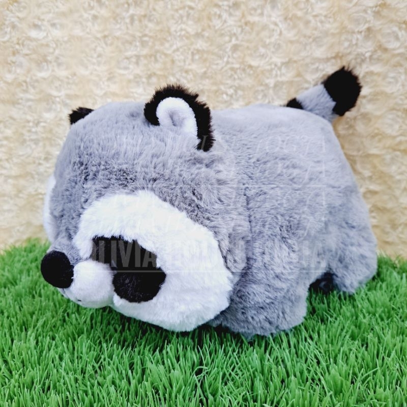 Boneka Lying Racoon Boneka Gembul Racoon Abu Boneka Tiduran Racoon Muka Putih