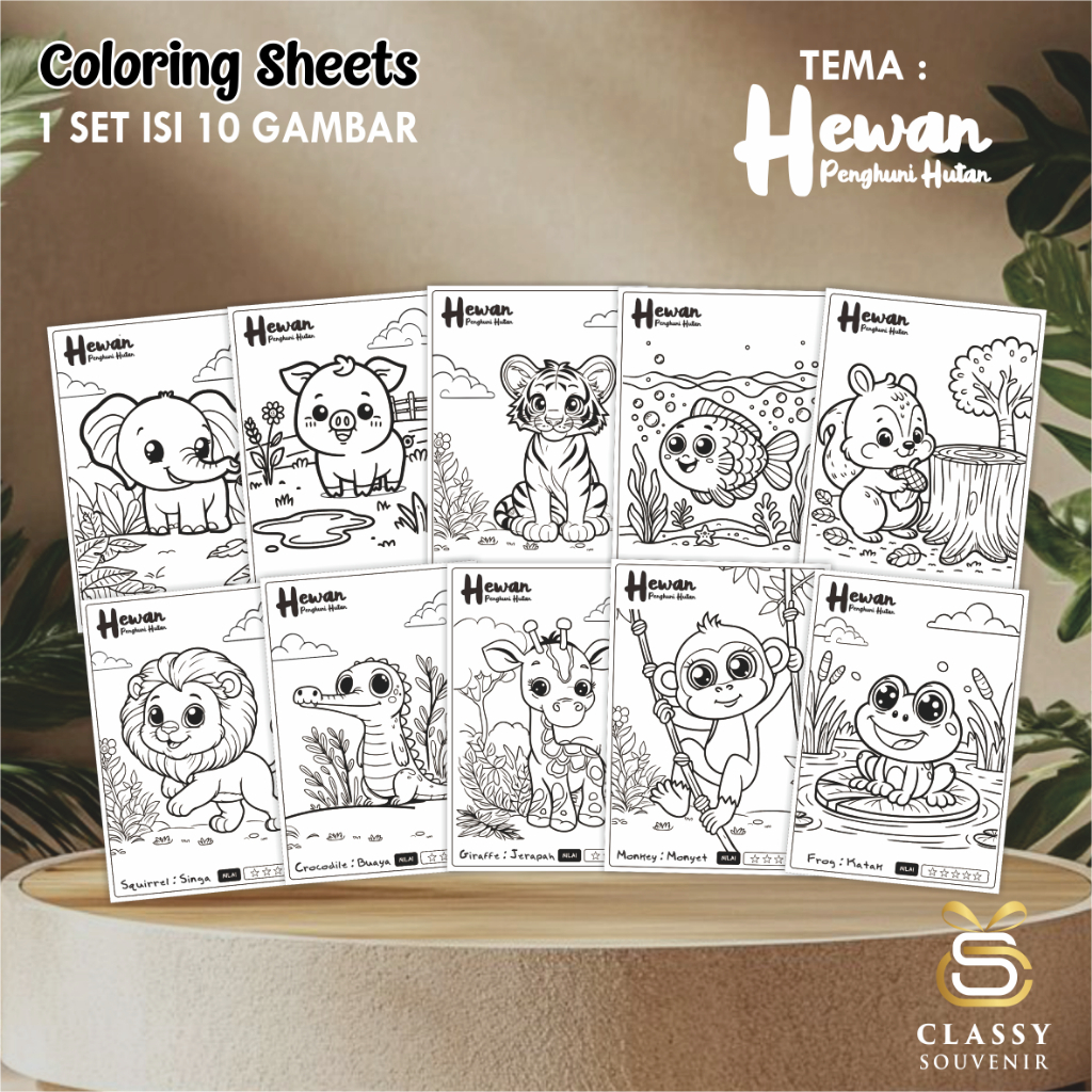 

LEMBAR GAMBAR MEWARNAI ANIMASI ANAK - KERTAS MEWARNAI ANAK 1 SET ISI 10 LEMBAR GAMBAR - COLORING SHEETS FOR KIDS- HEWAN PENGHUNI HUTAN
