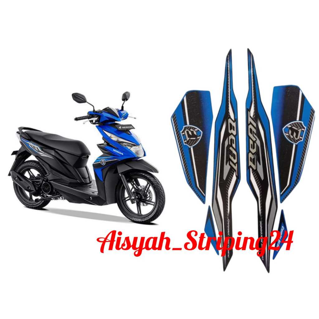 STIKER STRIPING LIS LES POLET BODY MOTOR BEAT ESP ISS 2019 HITAM BIRU