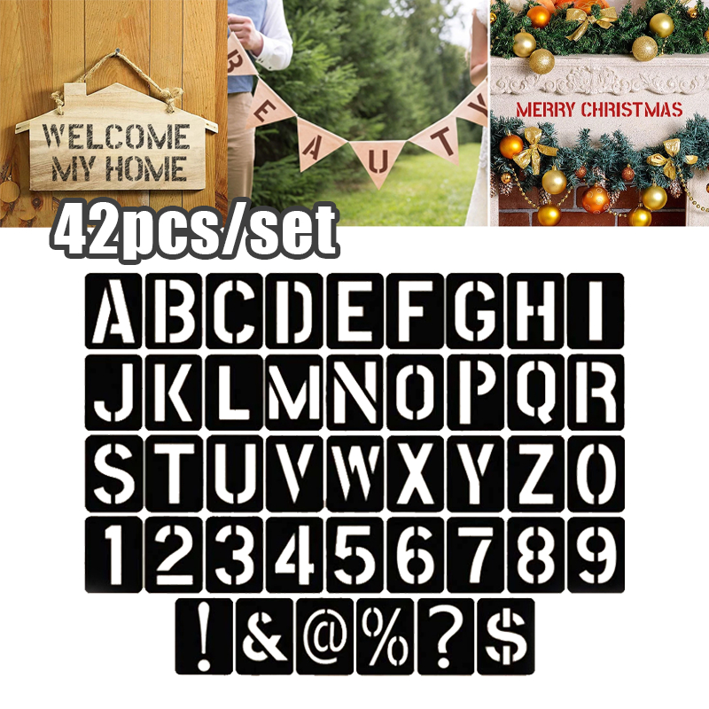 

42pcs Cetakan Huruf Angka Stencils Stensil Plastik Pylox Cat Semprot