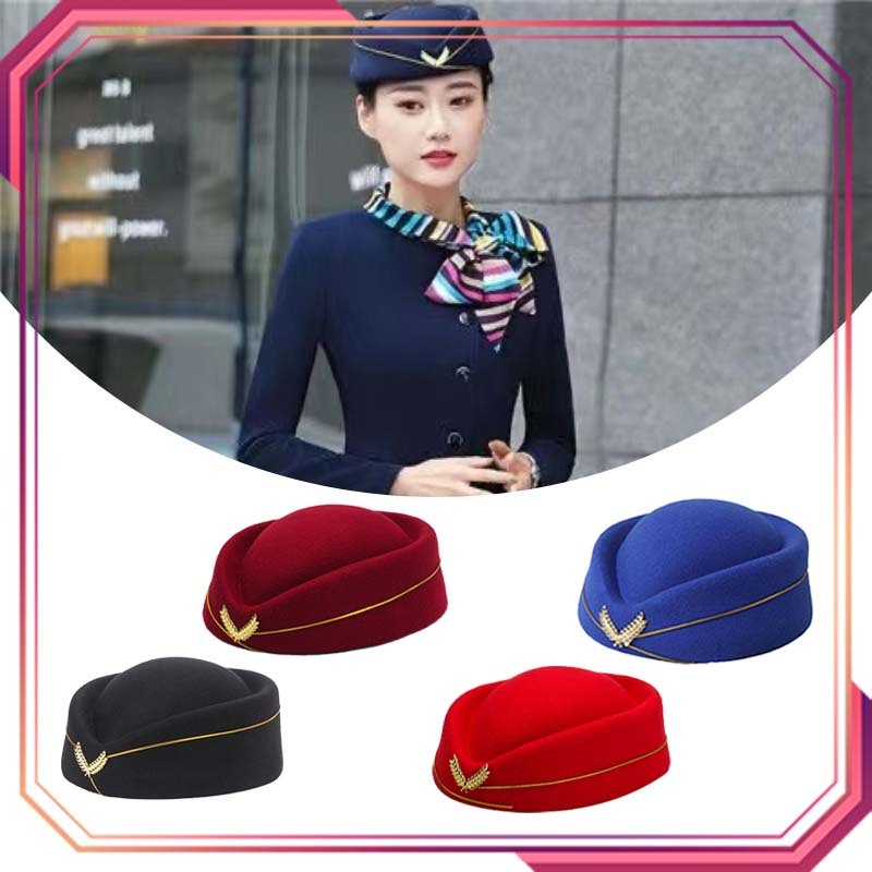 Topi Pramugari Wanita Tiga Warna Polos Tebal Premium Topi Seragam Aksesoris Pesta