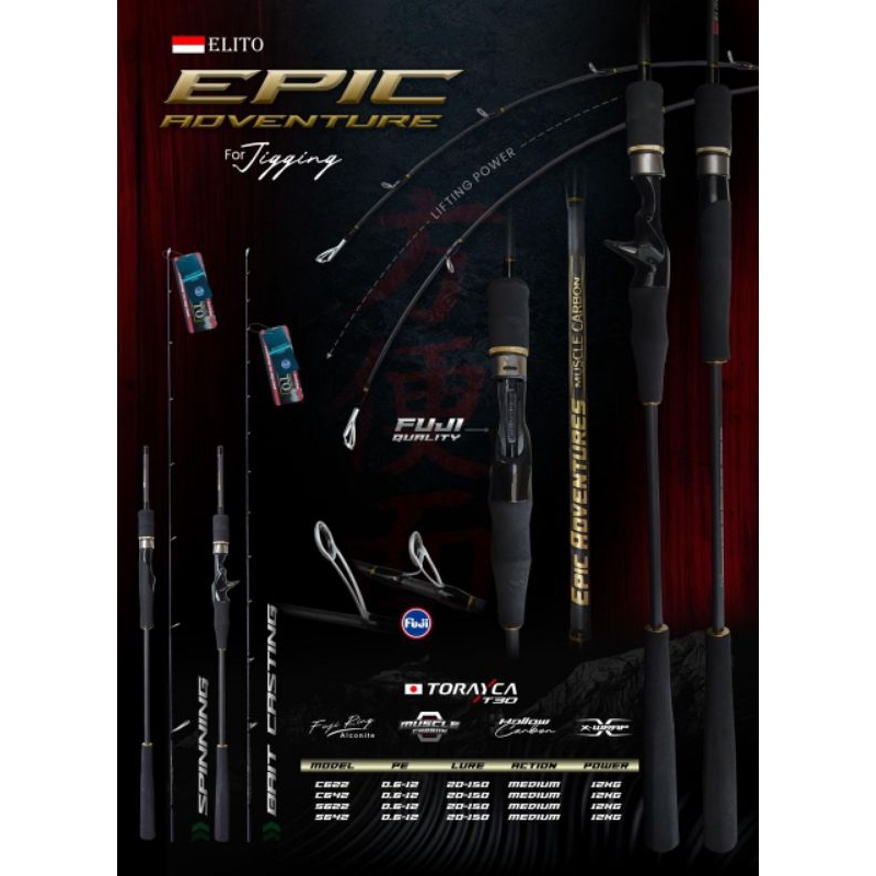 joran jig elito epic adventures oh/bc c622-c642 ring dan reel set Fuji pe0.6-1.2
