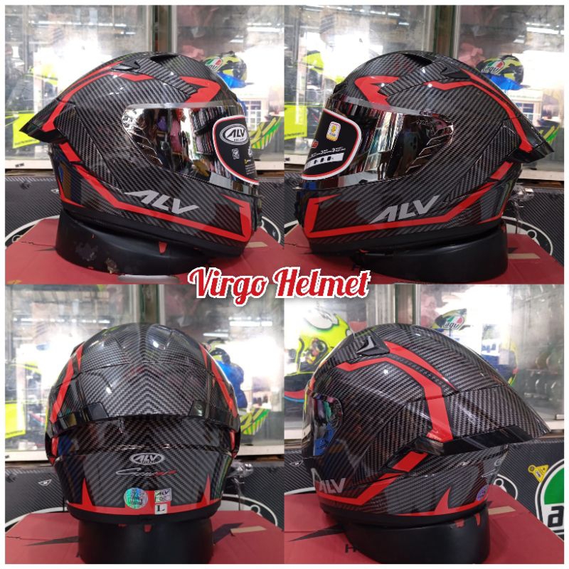 Helm Alv Genesis Motif Carbon Strip Red Original SNI
