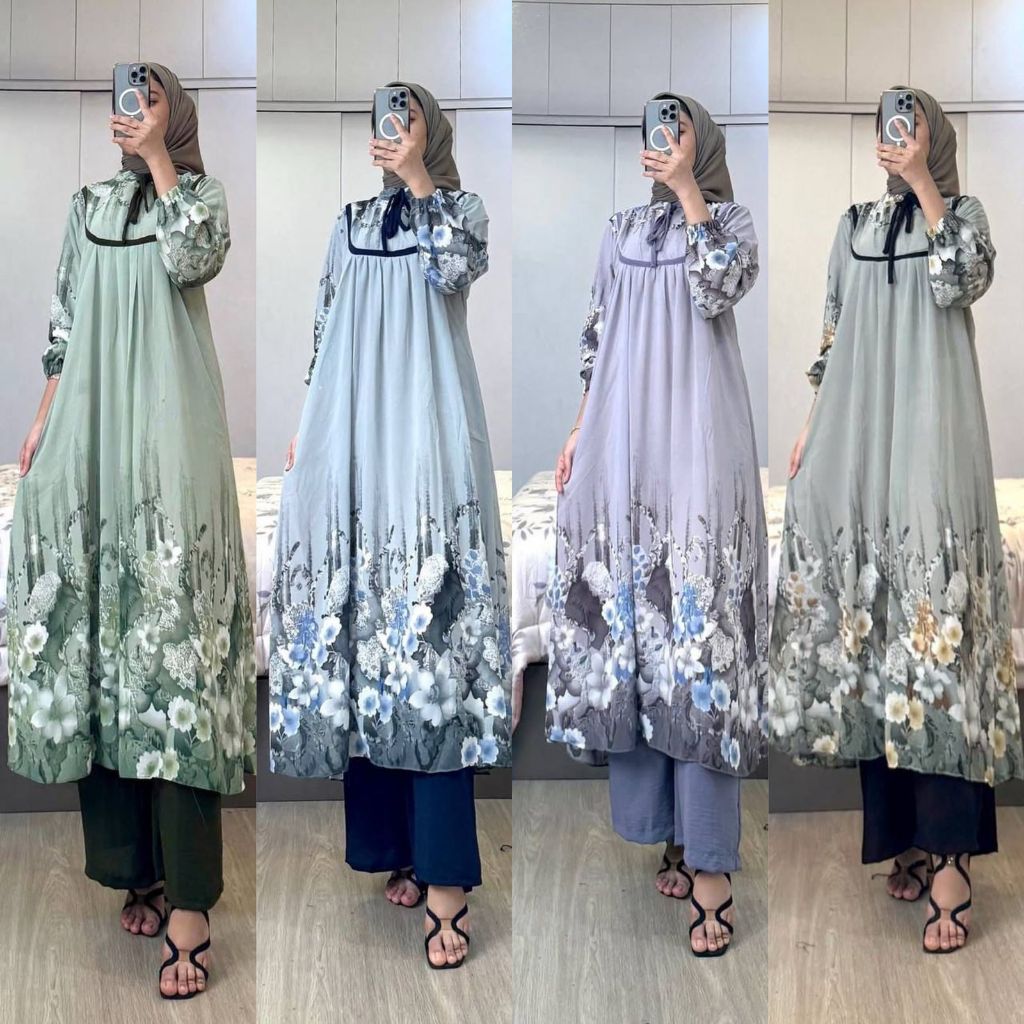 NEW MOANA SET LONG TUNIK RAYON TERLARIS SET OOTD WANITA MUSLIMAH KEKINIAN SETELAN MIDI KULOT VIRAL