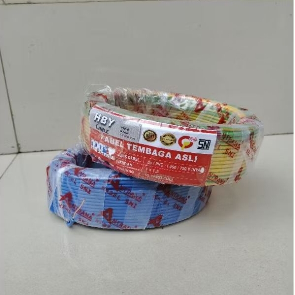 KABEL LISTRIK SNI PLN /KABEL GROUDING/ KABEL KUNING BIRU/KABEL ISI 1 KAWAT TUNGGAL NYA 1X1,5MM2 50ME