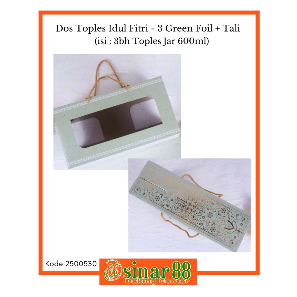 

Dos Toples Idul Fitri - 3 Green Foil + Tali (isi : 3bh Toples Jar 600ml)