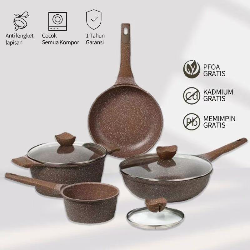 Baru 7PCS Set Wajan Anti Lengket Coklat Wajan Granit Set Wajan Anti Lengket Bebas PFOA