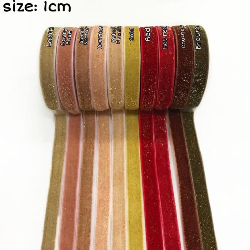 

1 YARD - 1 CM GROSIR PITA BLUDRU GLITER HALUS | VELVET GLITER GOLD (3/8")