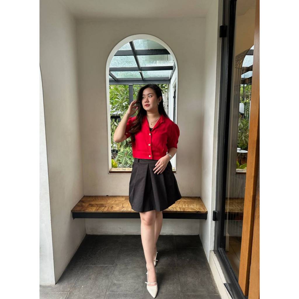 Atasan kemeja crop shirt cotton rayon twill/kemeja crop kra v