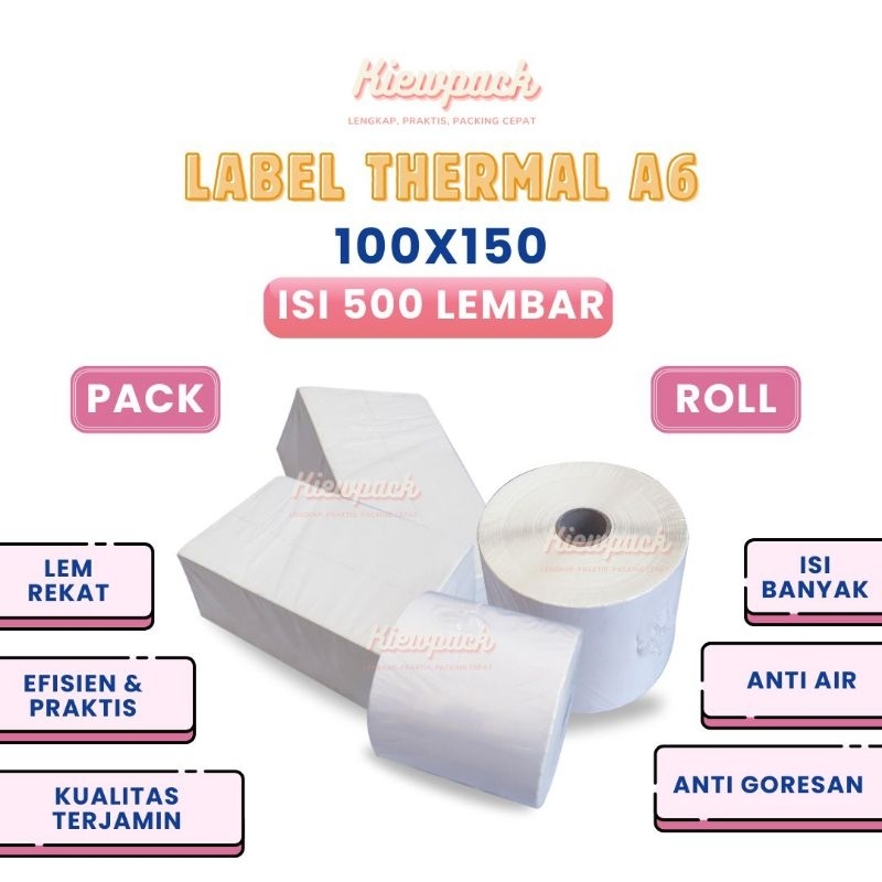 

KIEWPACK | Kertas Thermal 100x150 MM | Isi 500 Lembar | Label Sticker Barcode A6