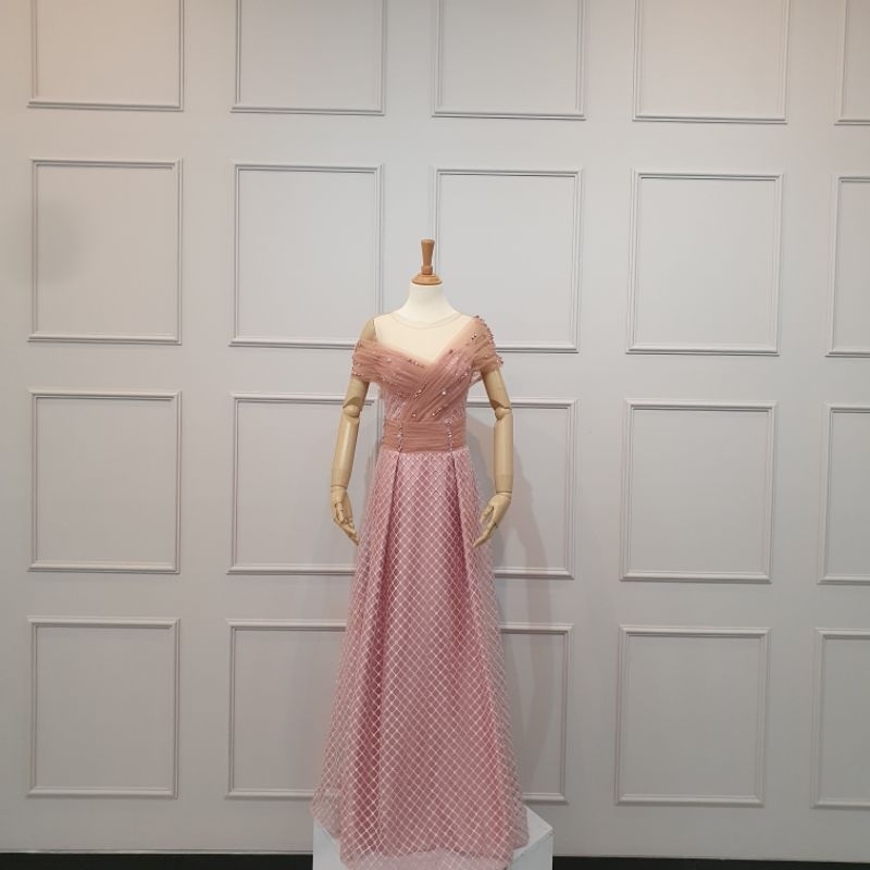 Preloved baju pesta panjang dress party dustypink LD 94 LP 82 Pjg rok dari bahu 150