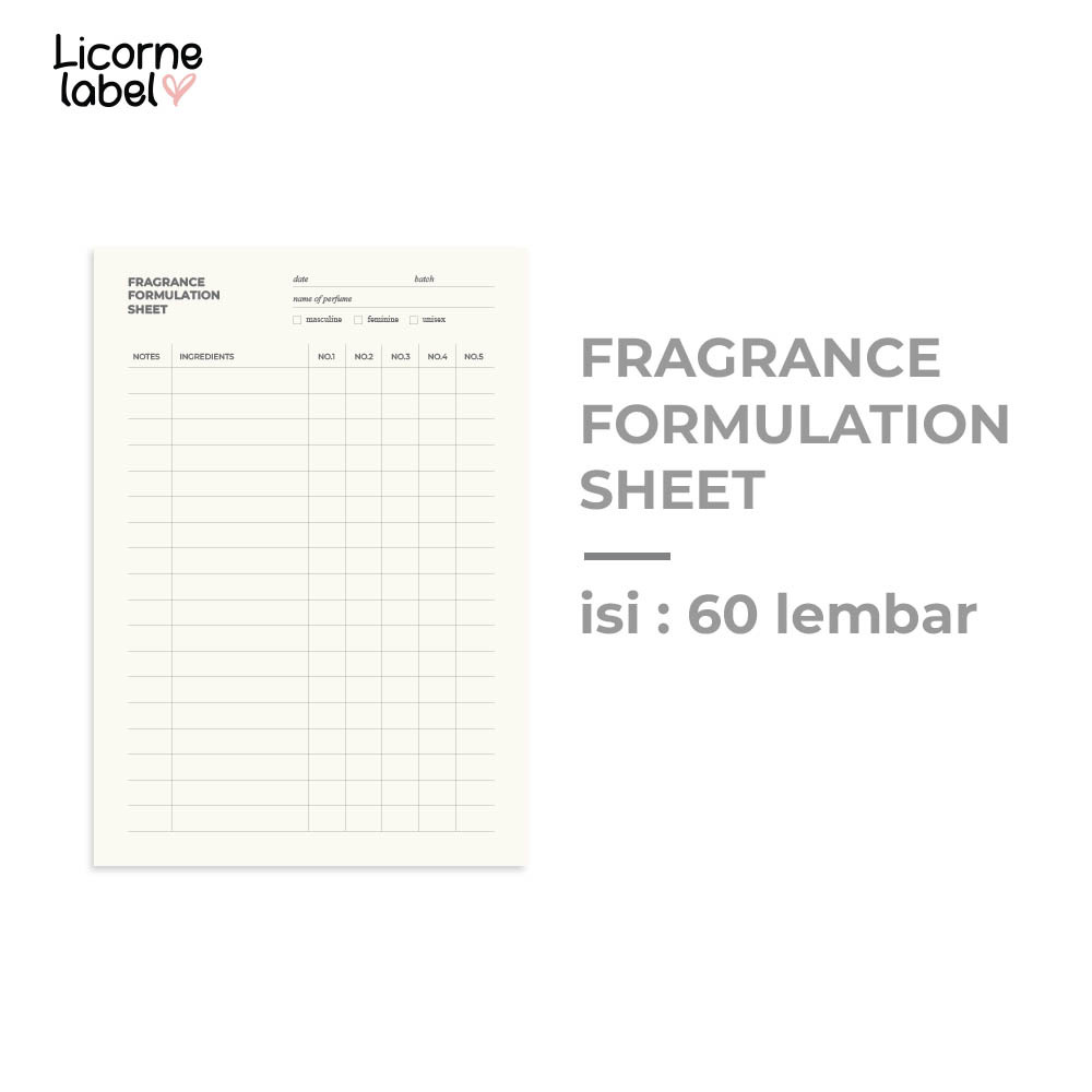 

Ratio Fragrance Formulation Sheet Buku Lembar Kerja untuk Rasio Formulasi Pembuatan Parfum by Elie Moise