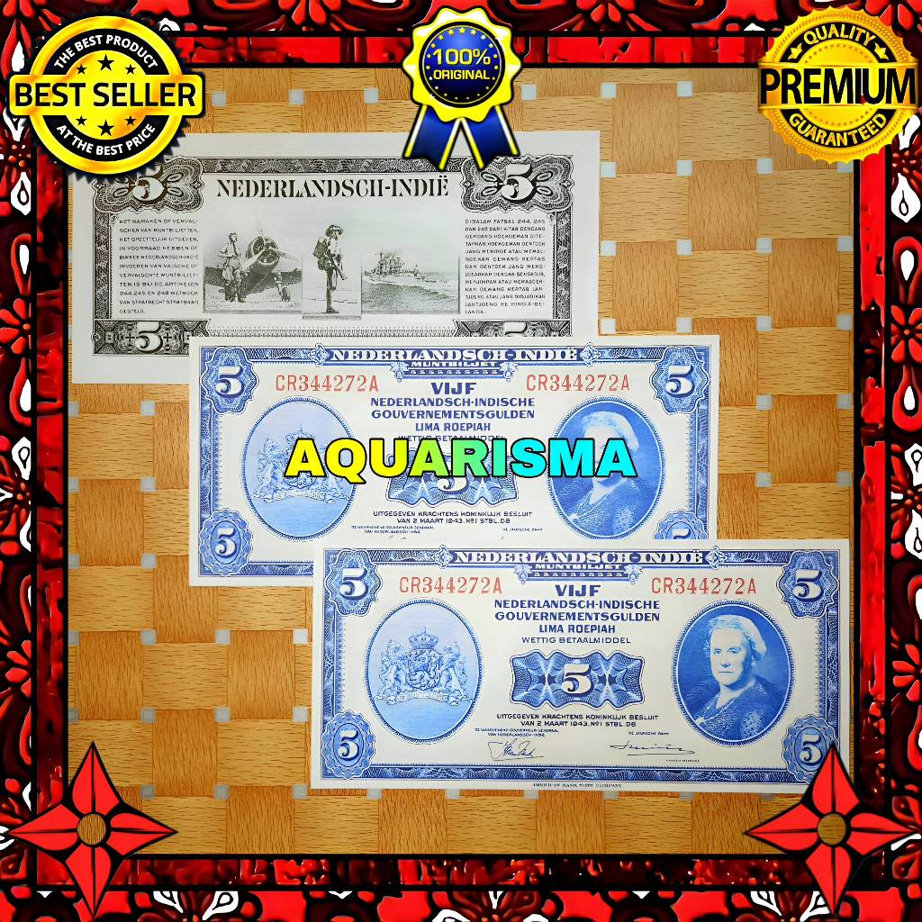 KOLEKSI NUMISMATIK - SOUVENIR REPRO UANG KUNO 5 GULDEN HINDIA BELANDA WILHELMINA 1943