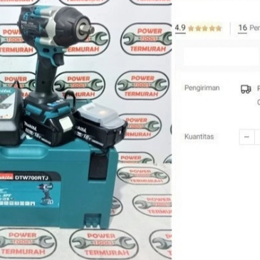 

MAKITA Cordless Impact Wrench DTW 700 RTJ 1/2" 18V BRUSHLESS Buka Baut