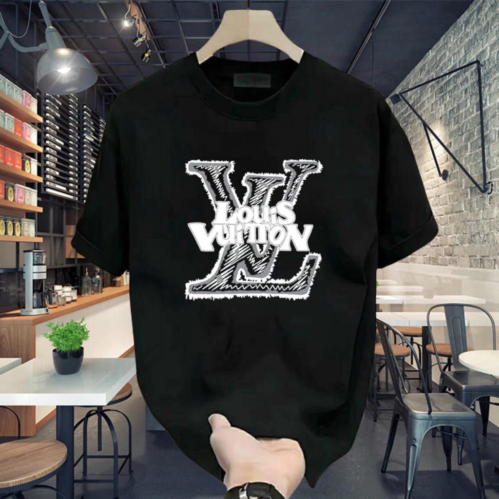 (COD)Outlets LV Logo Kaos Black White Oversized 20s Boxy Fit T Shirt Pria Wanita - Louis Vuitton 37 