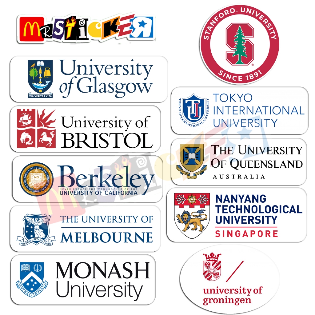 

sticker kampus university logo diecut sticker campus nanyang tokyo stanford glasgow monash gronigen berkeley bristol melbourne queensland