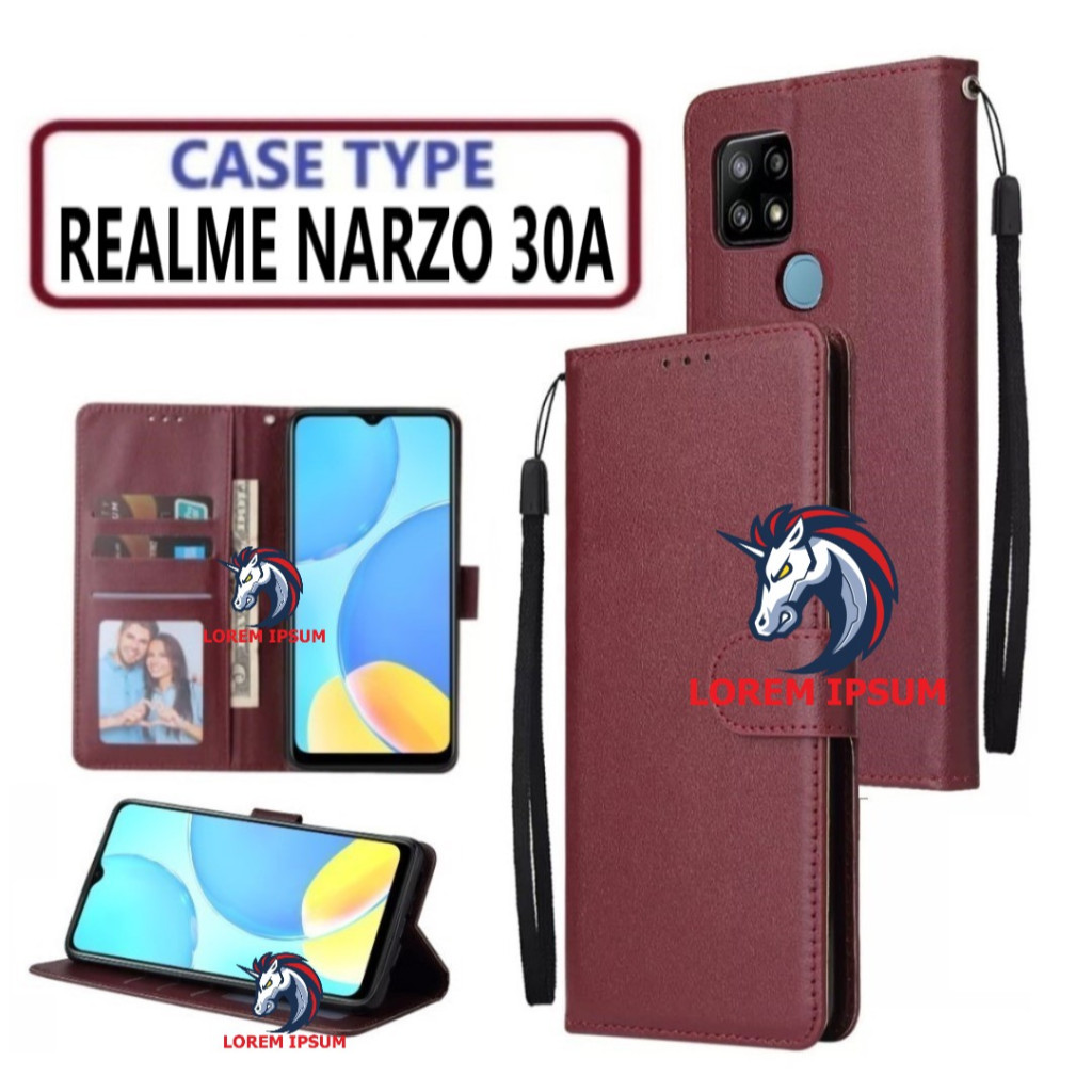 LEATHER CASING REALME NARZO 30A CASE KULIT FLIP WALLET LEATHER KULIT PREMIUM SARUNG BUKA TUTUP KESIN