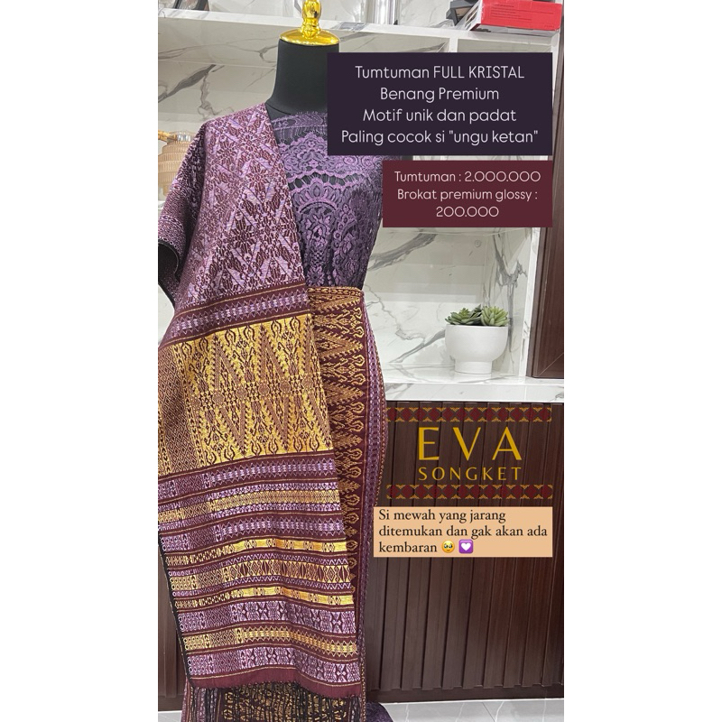 Tumtuman Pengantin FULL KRISTAL PREMIUM Ungu Ketan Gold Tembaga Songket Batak