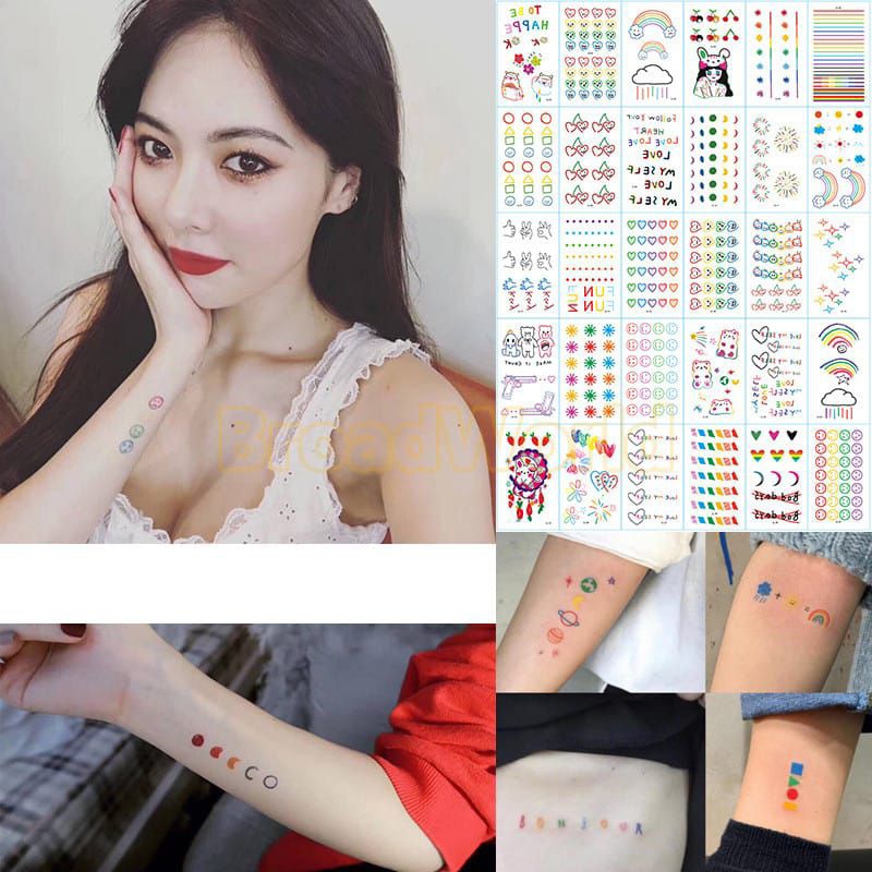 30pcs Temporary Tattoo Sticker Motif Tulisan Cartoon Small Fresh Waterproof Tattoo Stickers / Tato T