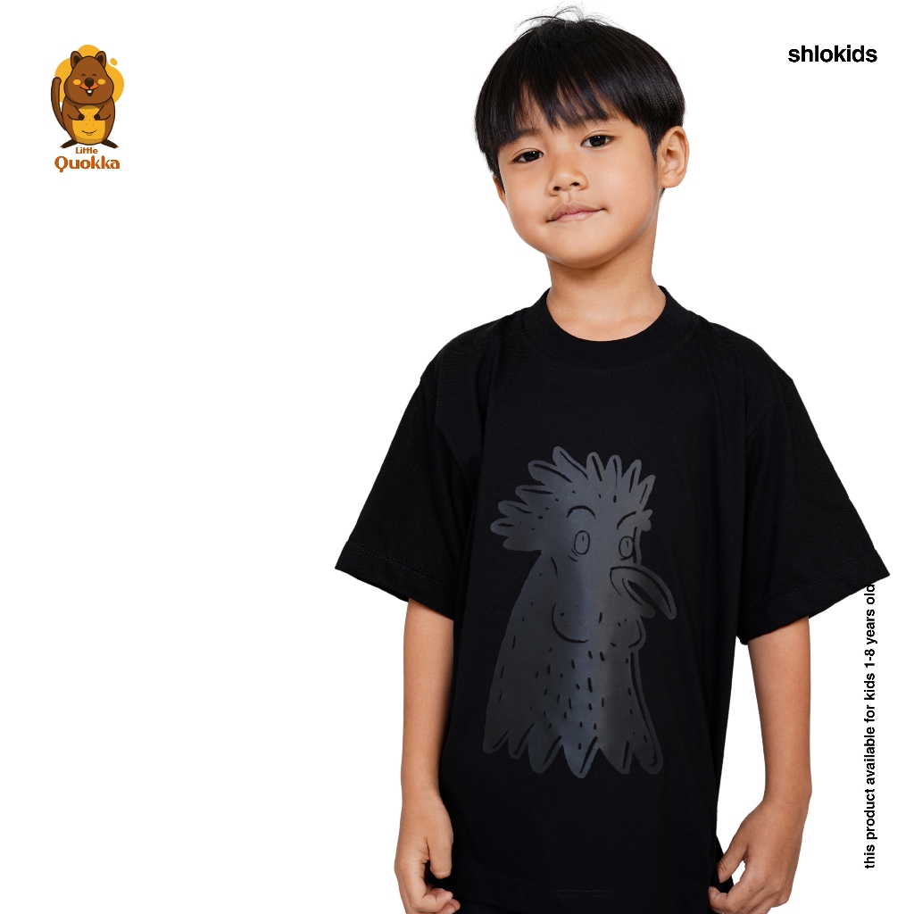 SHLO KIDS x LITTLE QUOKKA Kaos anak Oversize - Ayam Cemani Hitam