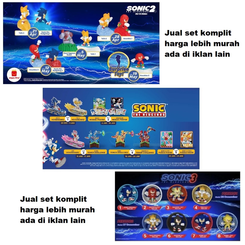 Mainan Anak Hadiah Happy Meal Meals McDonald McD McDonalds Sonic 3 The Hedgehog Landak Toys Toy Merc