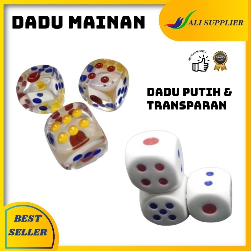 Dadu dice plastik 15mm x 15mm / Mainan Dadu uk 1,5cm / Dadu Mainan / Mainan Jadul / Dadu Transparan 