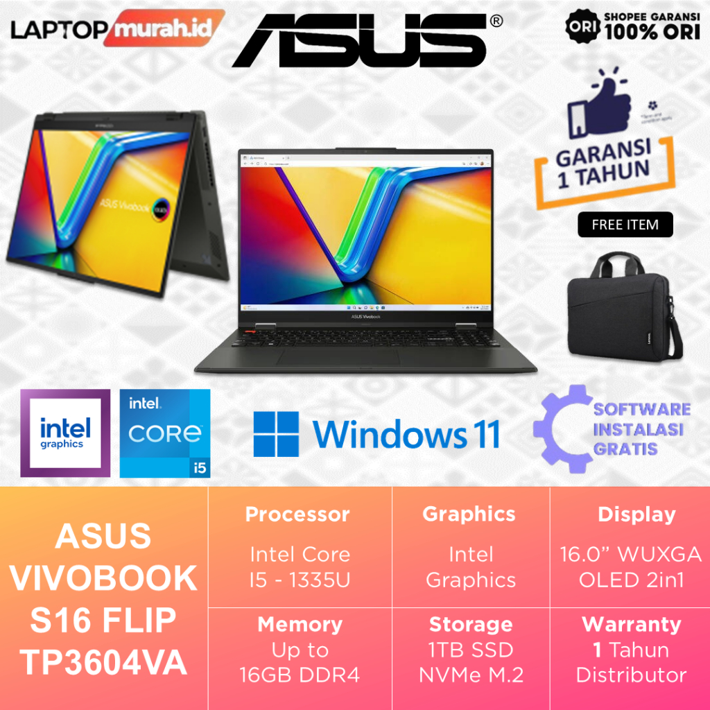 Laptop Asus Vivobook OLED i5-1335U 16GB 512GB 16.0" WUXGA Windows 11 - Vivobook S16 Flip TP3604VA