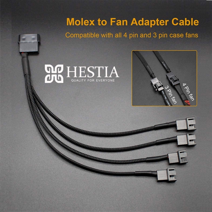 Kabel splitter Molex to 2pin /3pin/4pin cable fan adapter untuk 4 Fan
